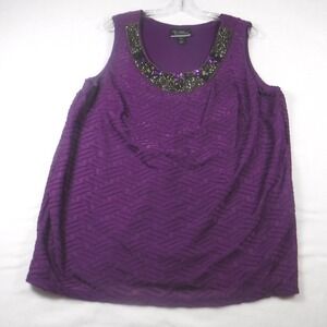 Added Dimensions Catherines Purple Beaded Sequin Sleeveless Blouse Top 1X 18/20